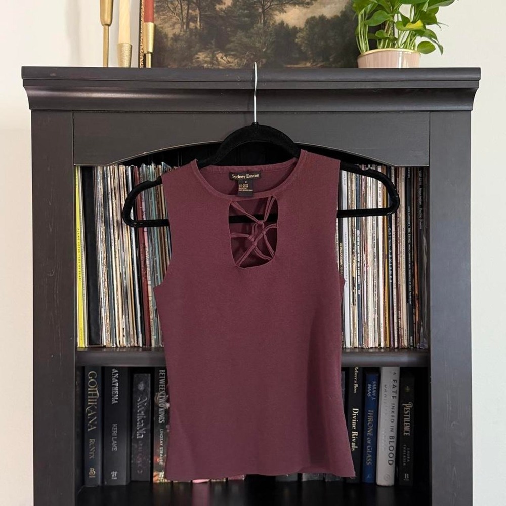 Sydney Easton Cutout Tank Top M Burgundy Rayon Nylon Goth Grunge 90s